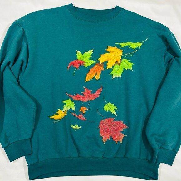 Vintage Fall Leafs Graphic Crewneck Sweater - Picture 1 of 8